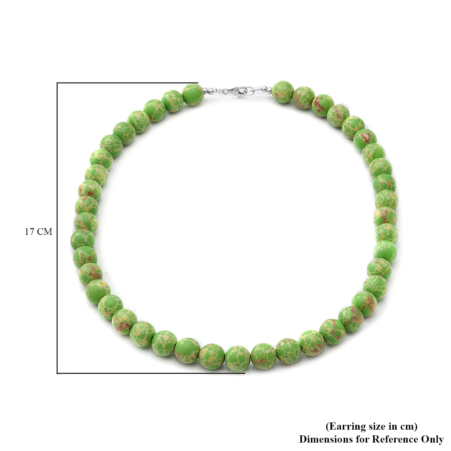 Green Imperial Jasper Beads Necklace (Size 18) in Sterling Silver 250.00 Ct.