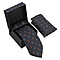3 Piece Set - Tie, Cufflink, Pocket Square in a Gift Box - Black Size Tie: 150x7.6cm Pocket Square