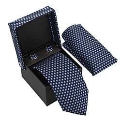 3 Piece Set - Tie, Cufflink, Pocket Square in a Gift Box - Blue Size Tie: 150x7.6cm Pocket Square