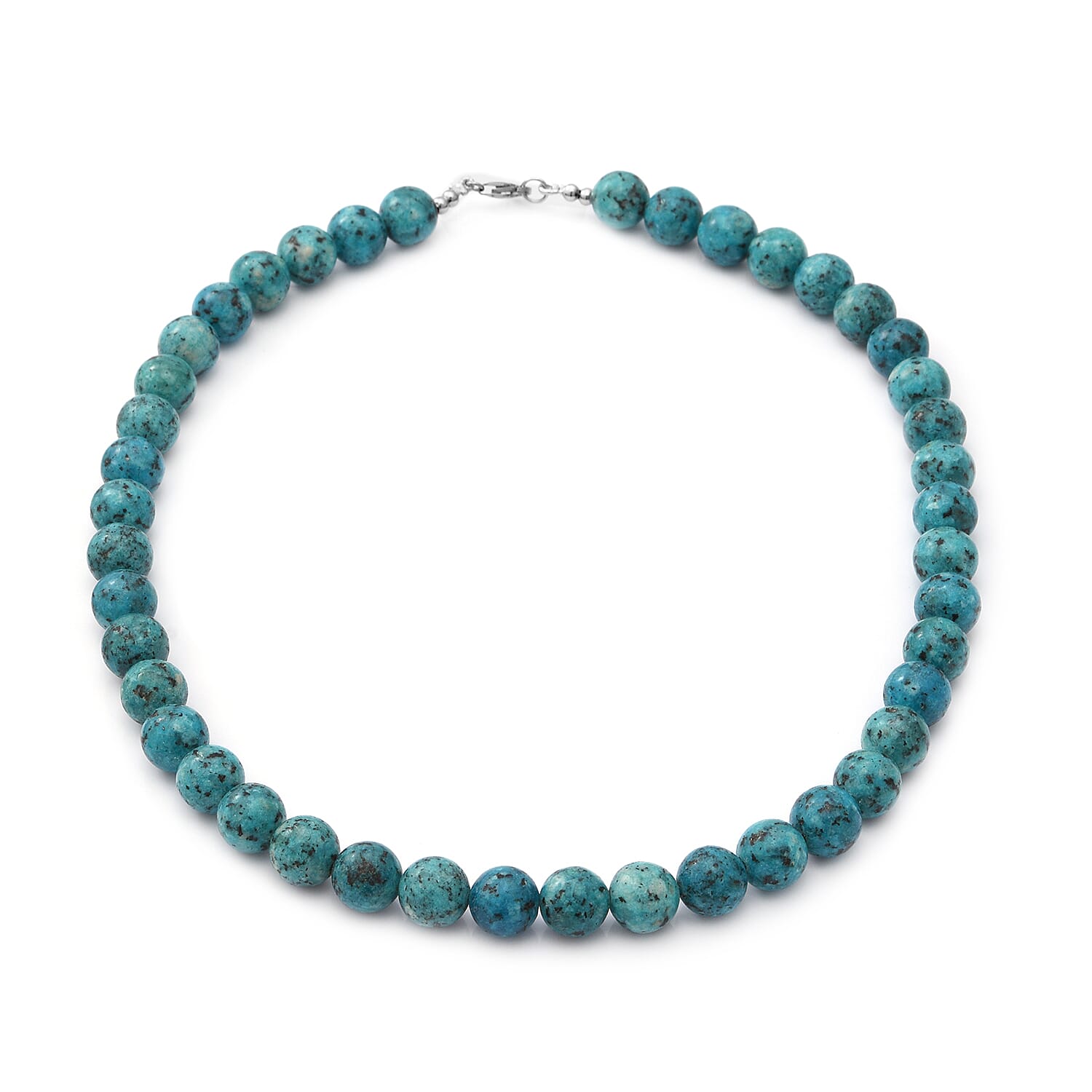 African Turquoise Beads Necklace (Size 18) in Sterling Silver 303.00 Ct.