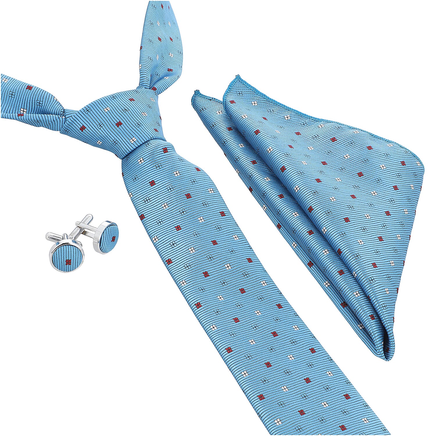 3 Piece Set - Tie, Cufflink, Pocket Square in a Gift Box -  Teal (Size Tie- 150x8 cm; Pocket Square- 25 cm)