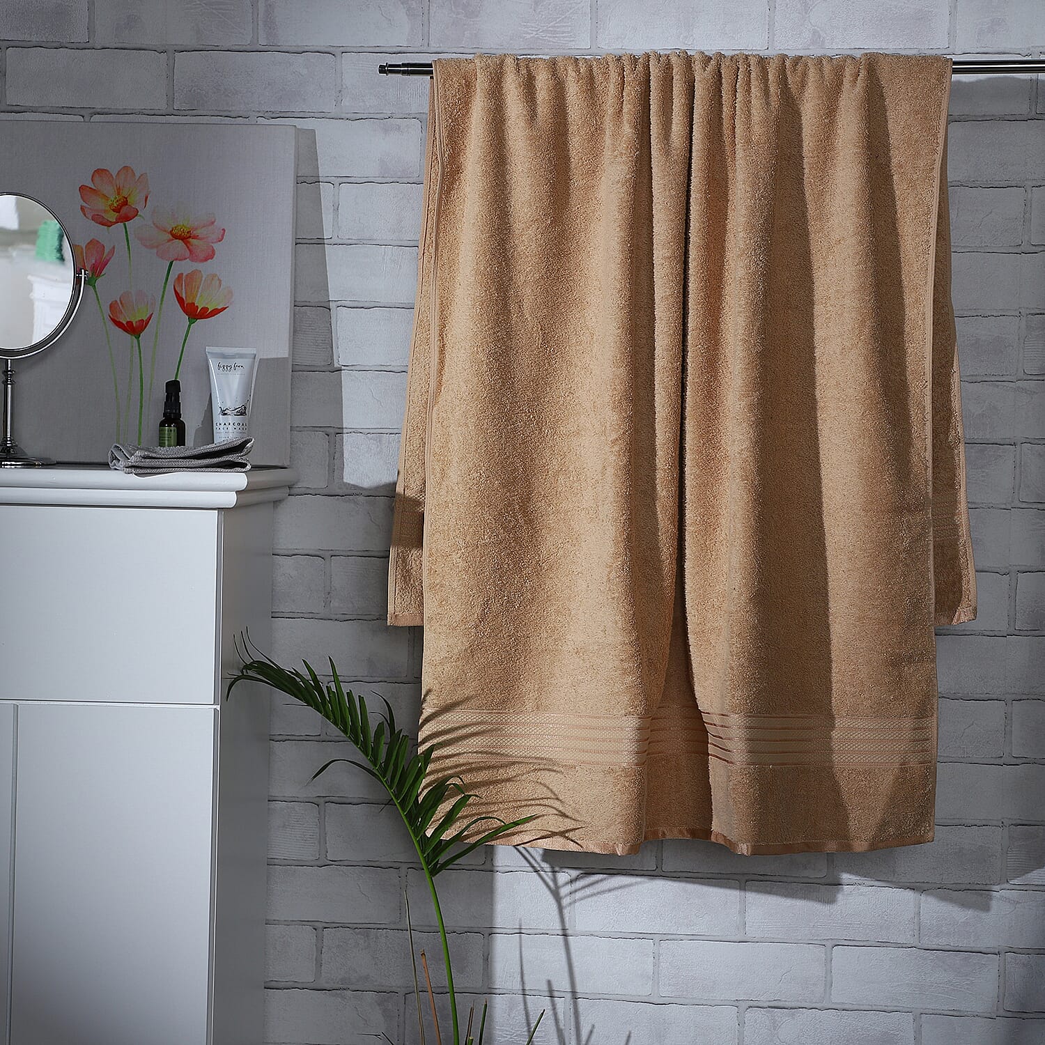 100%Egyptian Cotton Terry Towel Sheet (Size:165x90Cm) - Beige