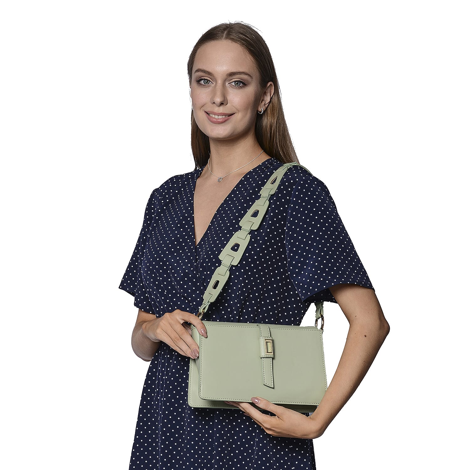 PASSAGE Solid Colour Shoulder Bag with Magnetic Clasp Closure (Size 26x14x7cm) - Light Green