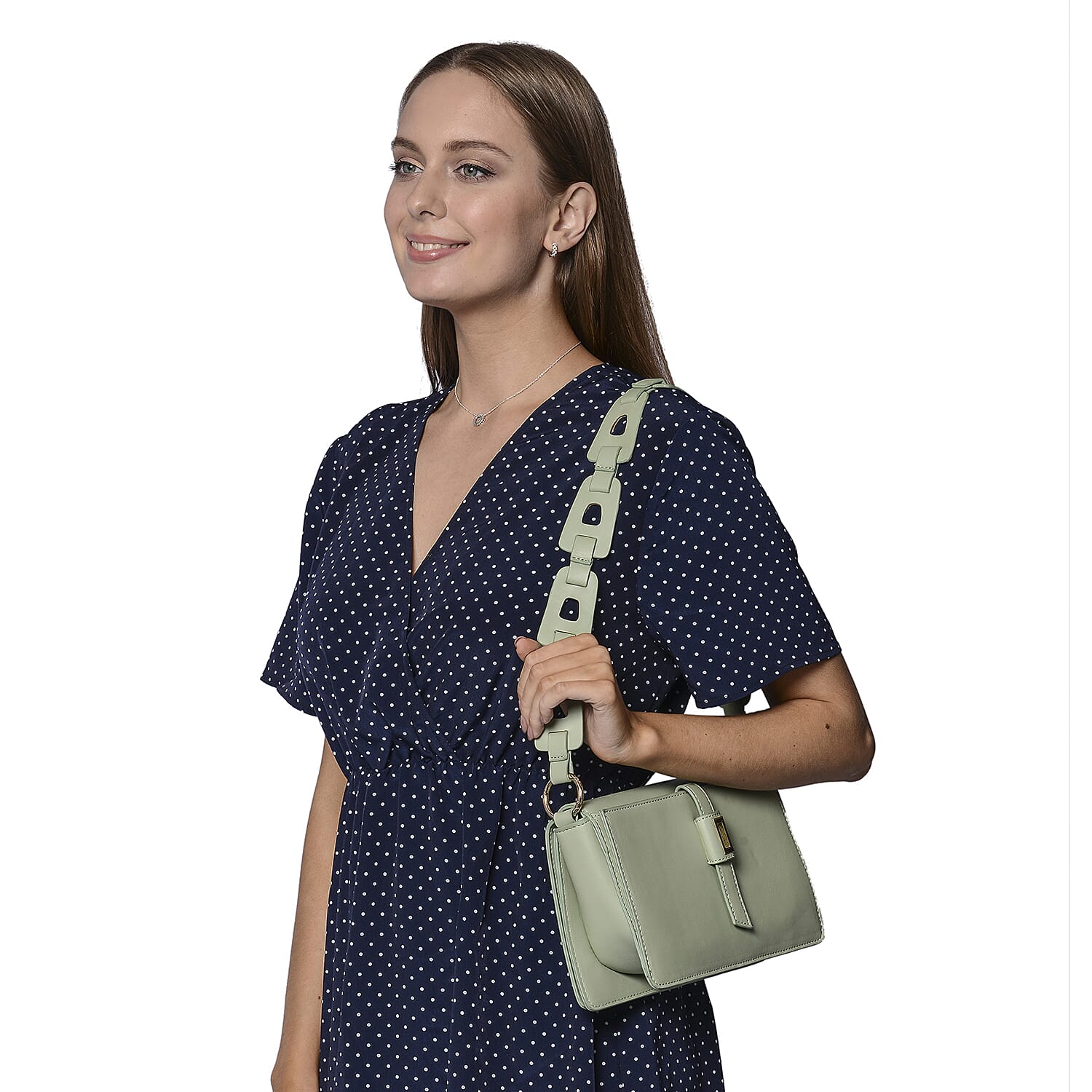 PASSAGE Solid Colour Shoulder Bag with Magnetic Clasp Closure (Size 26x14x7cm) - Light Green