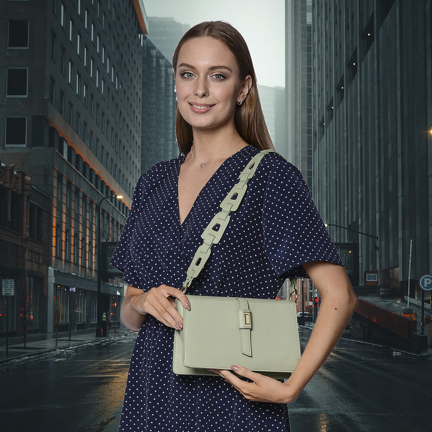 PASSAGE Solid Colour Shoulder Bag with Magnetic Clasp Closure (Size 26x14x7cm) - Light Green