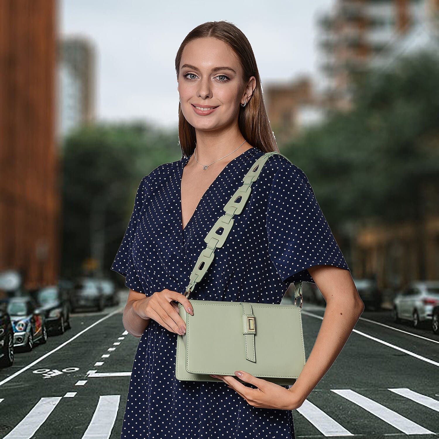 PASSAGE Solid Colour Shoulder Bag with Magnetic Clasp Closure (Size 26x14x7cm) - Light Green