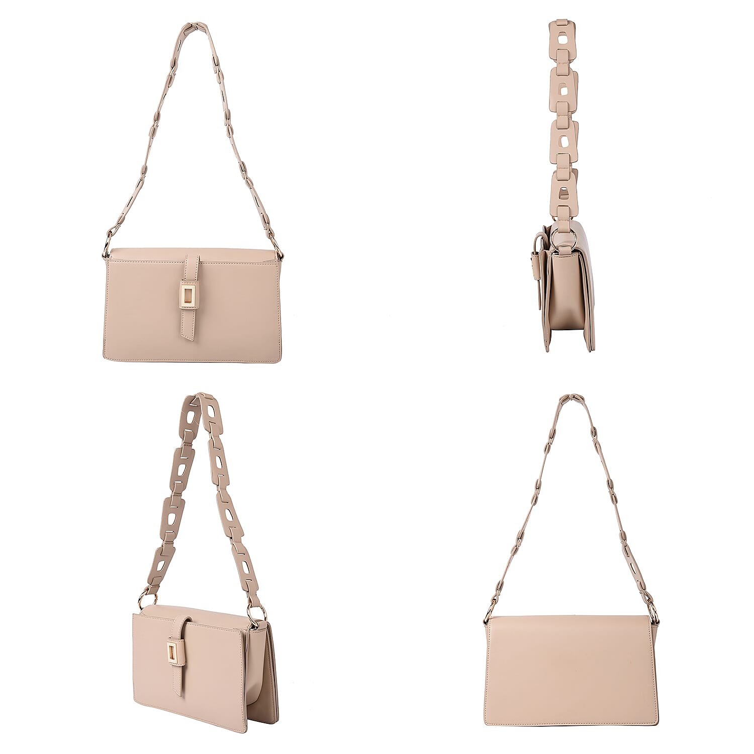 PASSAGE Solid Colour Shoulder Bag with Magnetic Clasp Closure (Size 26x14x7cm) - Light Brown