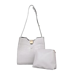 Set of 2 - PASSAGE Croc Embossed Tote bag and Pouch with Zipper Closure (Pouch size: 20x6x18cm and Bag size: 26X9X23 cm) - Green