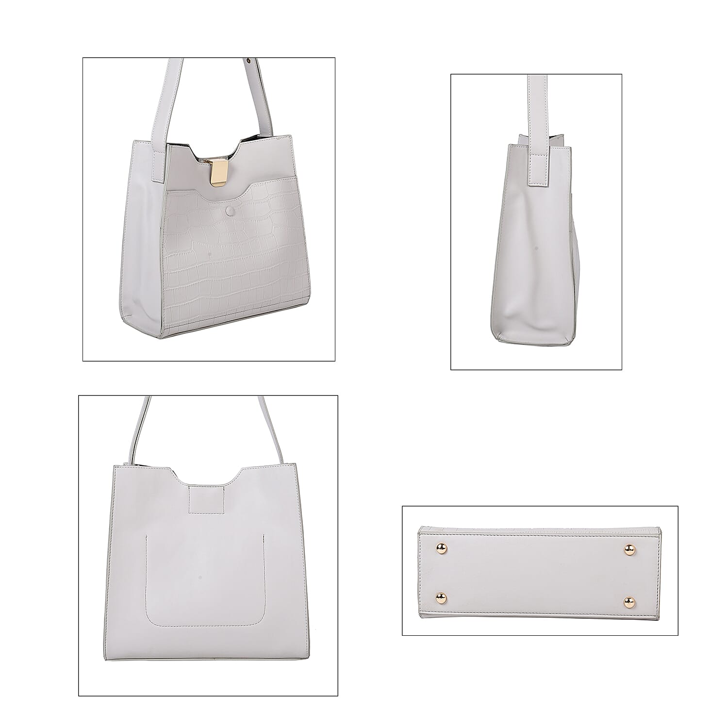 Set of 2 - PASSAGE Croc Embossed Tote bag and Pouch with Zipper Closure (Pouch size: 20x6x18cm and Bag size: 26X9X23 cm) - Green