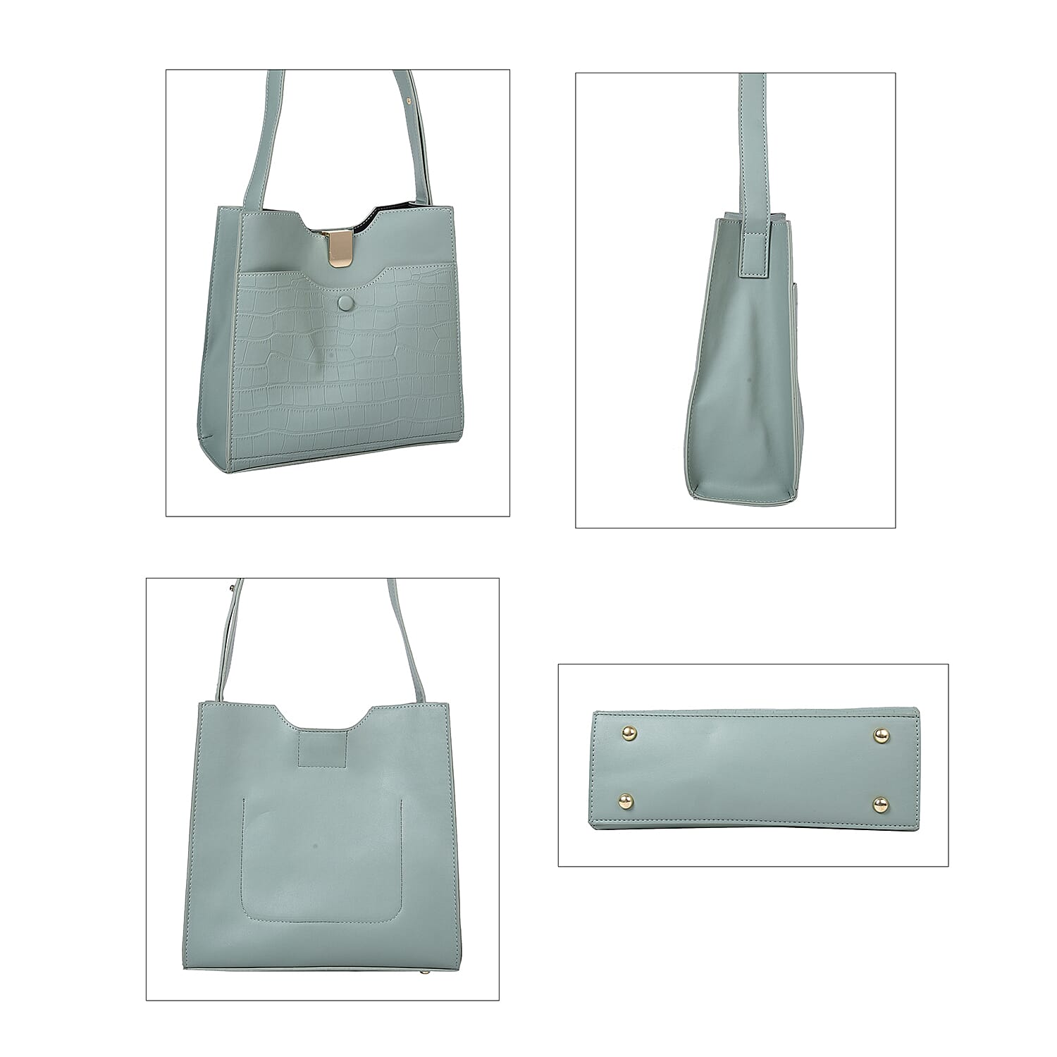 Set of 2 - PASSAGE Croc Embossed Tote bag and Pouch with Zipper Closure (Pouch size- 20x6x18cm and Bag size- 26X9X23 cm) - Green