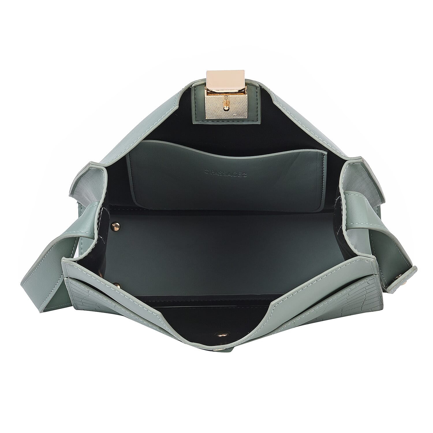 Set of 2 - PASSAGE Croc Embossed Tote bag and Pouch with Zipper Closure (Pouch size- 20x6x18cm and Bag size- 26X9X23 cm) - Green