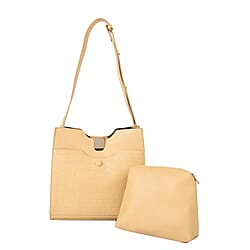 Set of 2 - PASSAGE Croc Embossed Tote bag and Pouch with Zipper Closure (Pouch size: 20x6x18cm and Bag size: 26X9X23 cm) - Green