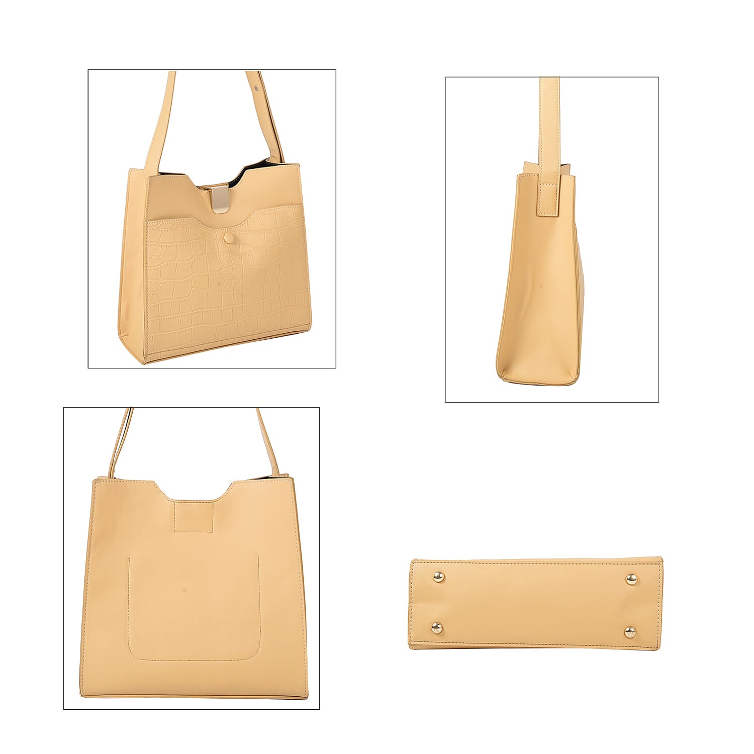 Set of 2 - PASSAGE Croc Embossed Tote bag and Pouch with Zipper Closure (Pouch size- 20x6x18cm and Bag size- 26x9x23cm) - Yellow