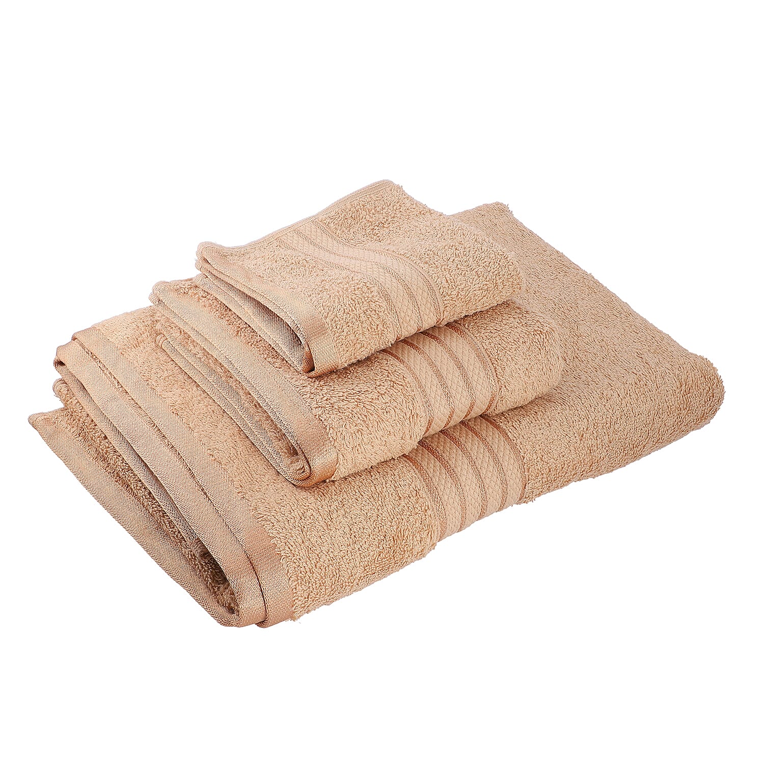 3 Piece Set - 100%Egyptian Cotton Bath Towel (Size 76x137Cm), Hand Towel (Size 41x71Cm) and Face Towel (Size 30x30Cm) - Beige