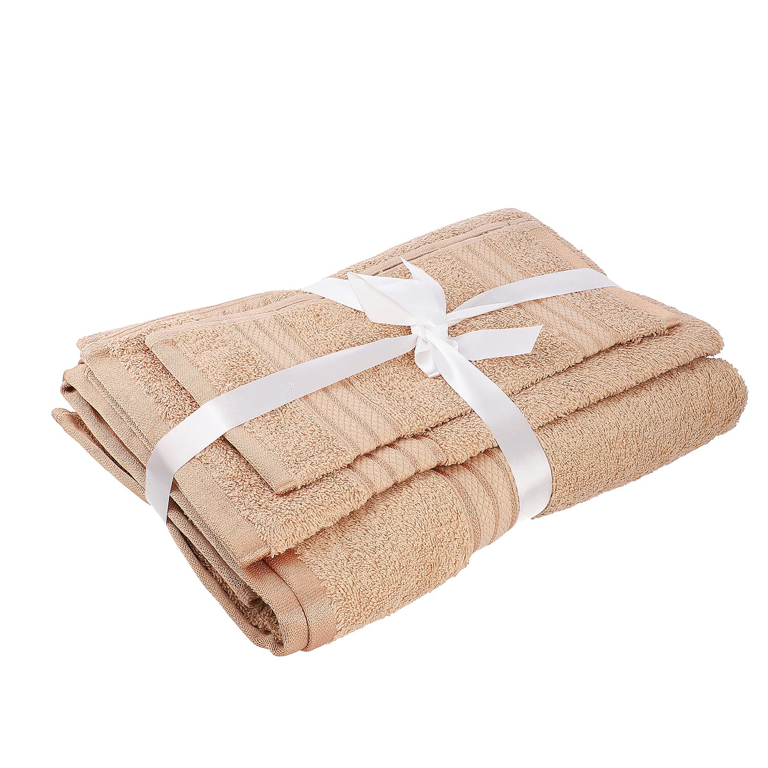 3 Piece Set - 100%Egyptian Cotton Bath Towel (Size 76x137Cm), Hand Towel (Size 41x71Cm) and Face Towel (Size 30x30Cm) - Beige