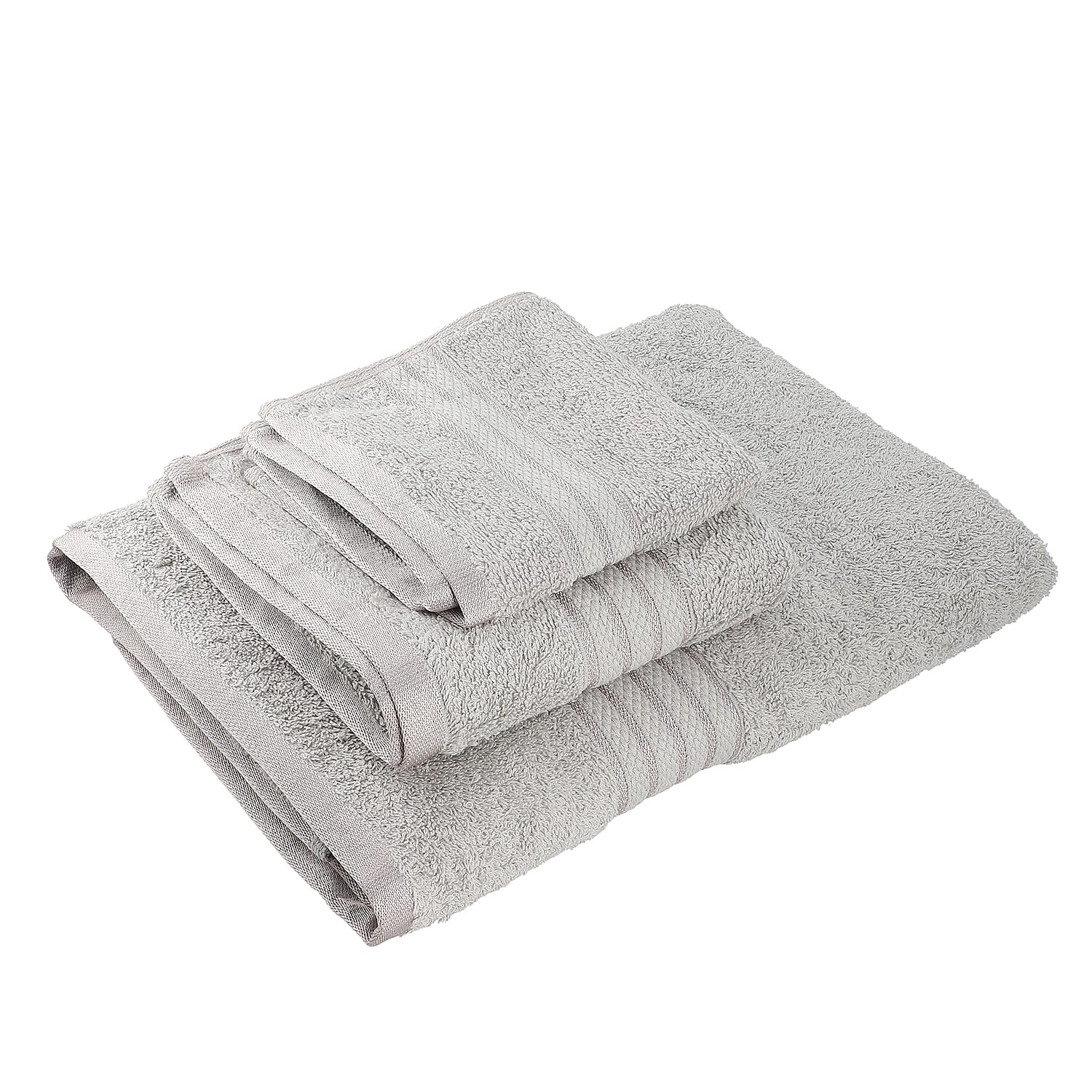 3 Piece Set - 100%Egyptian Cotton Bath Towel (Size 76x137Cm), Hand Towel (Size 41x71Cm) and Face Towel (Size 30 Cm) - Grey