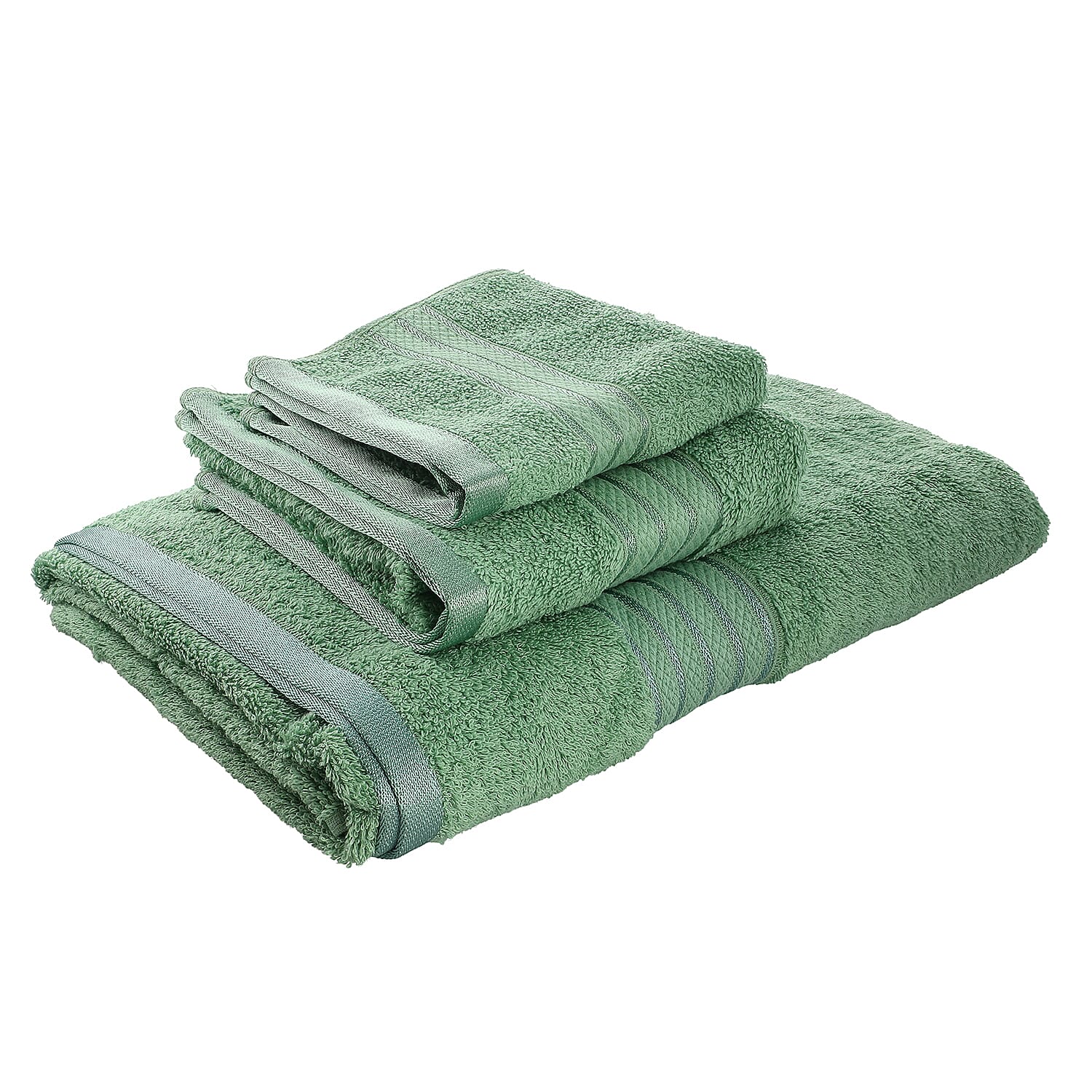 3 Piece Set - 100%Egyptian Cotton Bath Towel (Size 76x137Cm), Hand Towel (Size 41x71Cm) and Face Towel (Size 30 Cm) - Sage Green