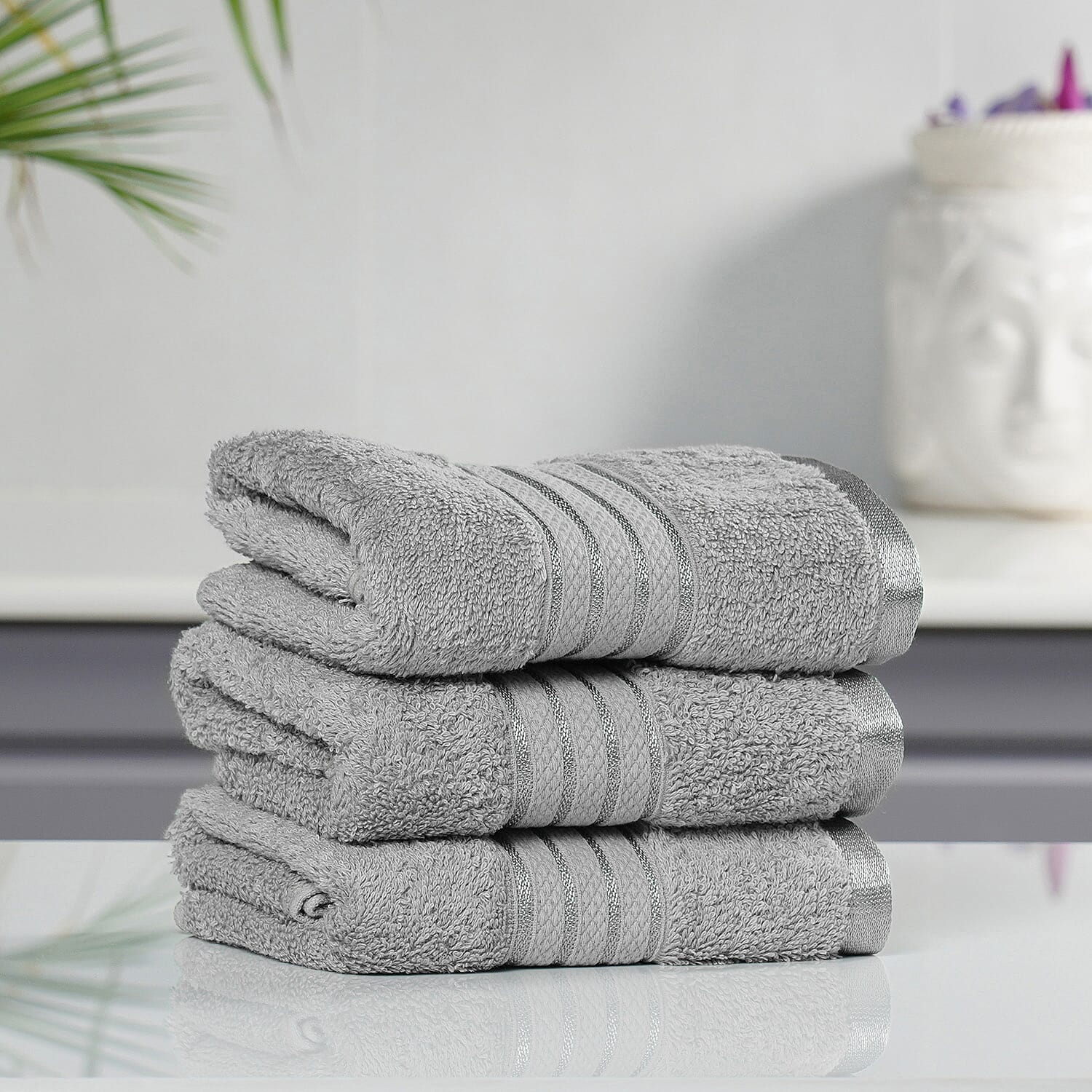 Set of 3 - 100%Egyptian Cotton Terry Hand Towel (Size:41x71Cm) - Silver Grey