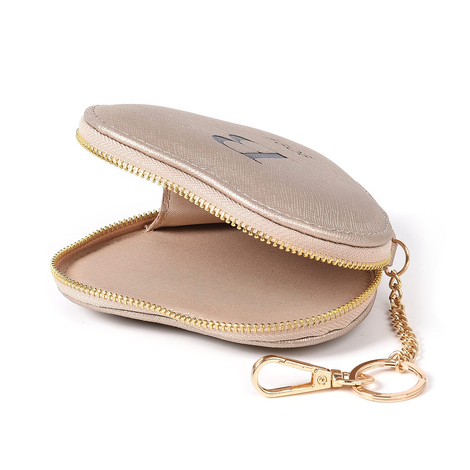 100% Genuine Leather B Initial Heart Shape Coin Card / Purse with Key Chain in Gold Colour (Size 12x2x12cm)