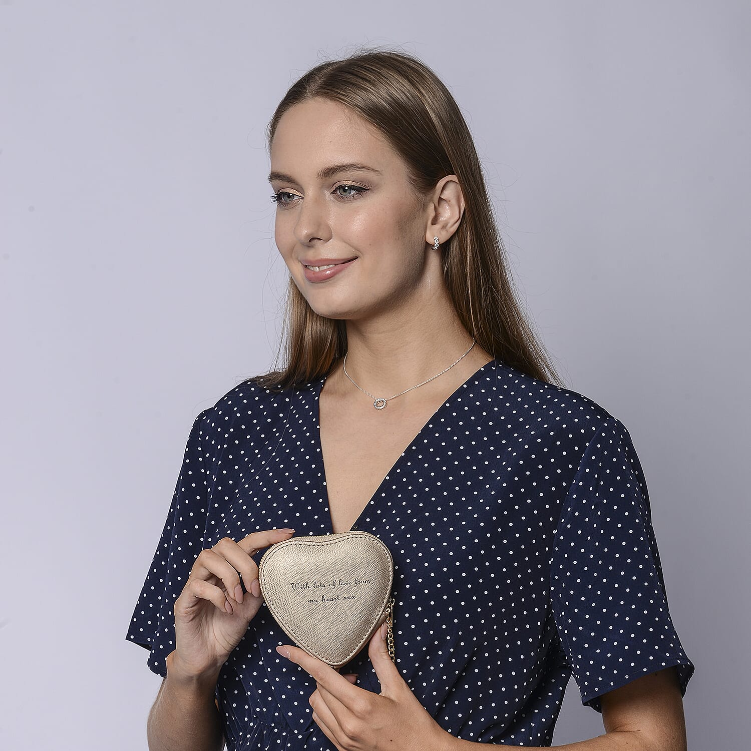 100% Genuine Leather D Initial Heart Shape Coin Card / Purse with Key Chain in Gold Colour (Size 12x2x12cm)