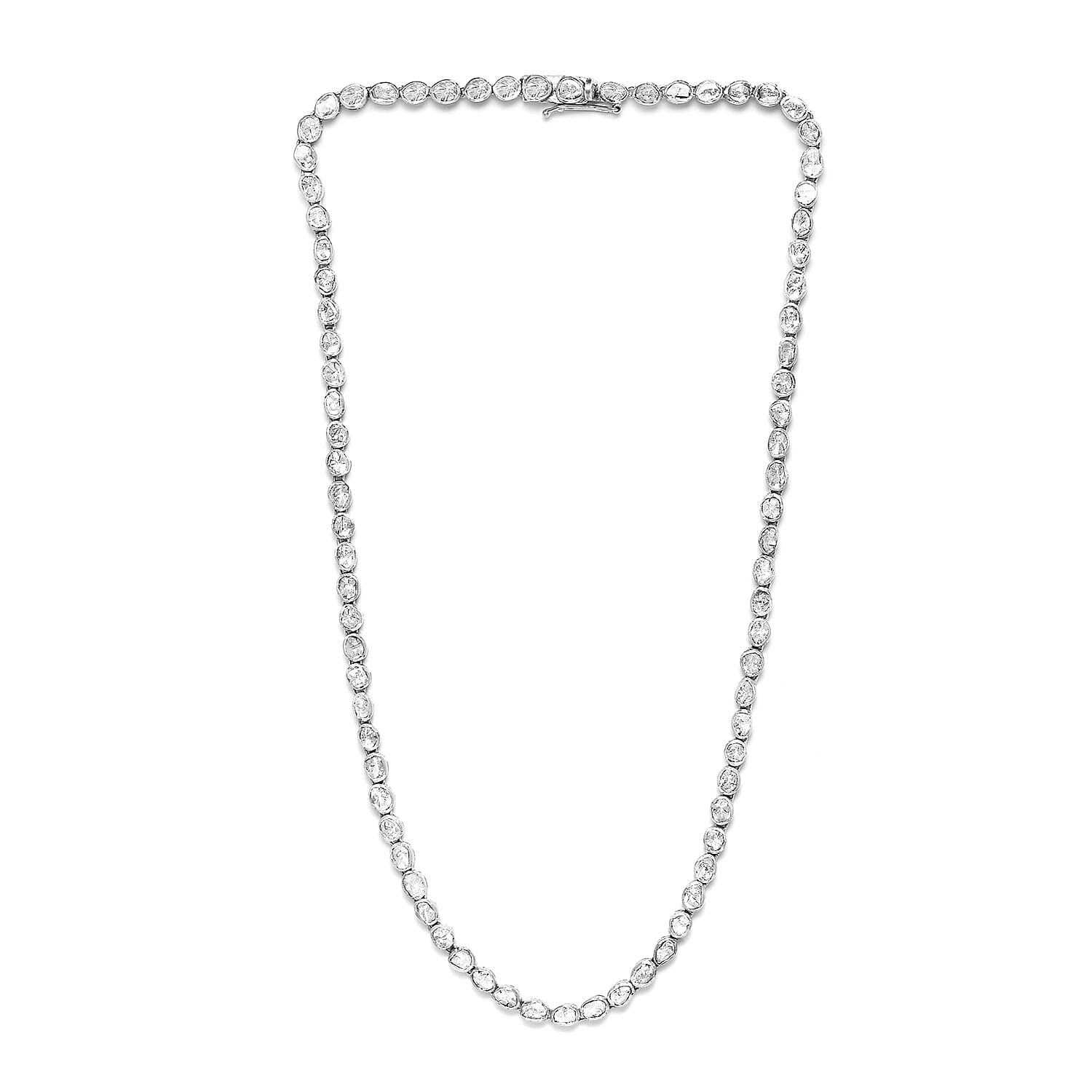 Limited Edition-  Polki Diamond Necklace (Size 18) in Platinum Overlay Sterling Silver 6.00 Ct, Silver Wt 20.86 Gms.