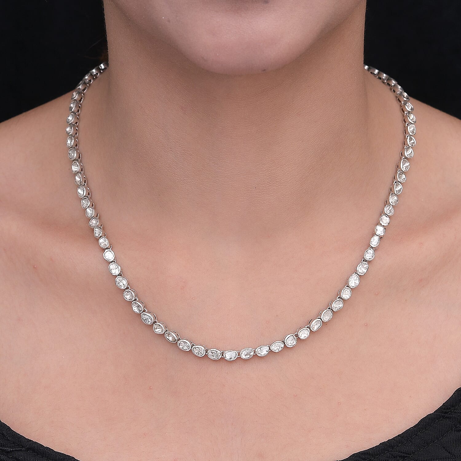 Limited Edition-  Polki Diamond Necklace (Size 18) in Platinum Overlay Sterling Silver 6.00 Ct, Silver Wt 20.86 Gms.
