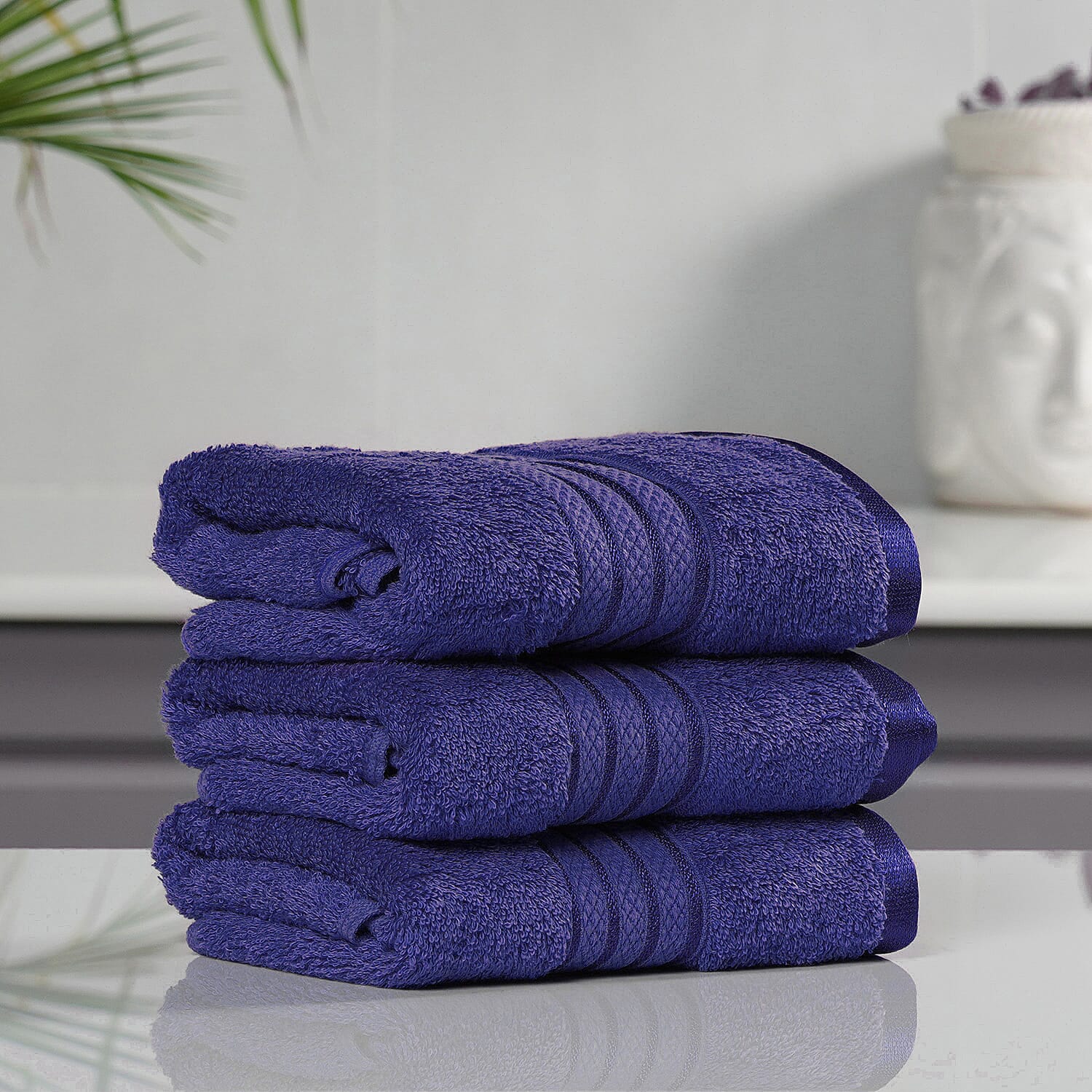 Set of 3 - 100% Egyptian Cotton Terry Hand Towel (Size 71x41Cm) - Navy