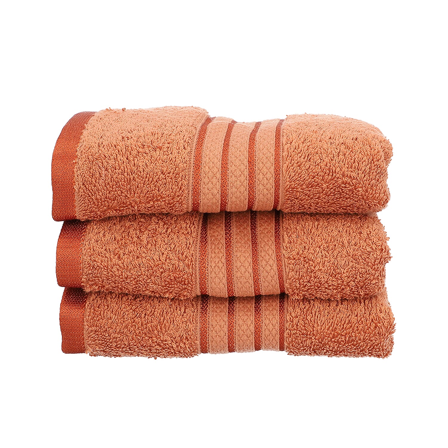 Set of 3 - 100% Egyptian Cotton Terry Hand Towel (Size 71x41Cm) - Brick
