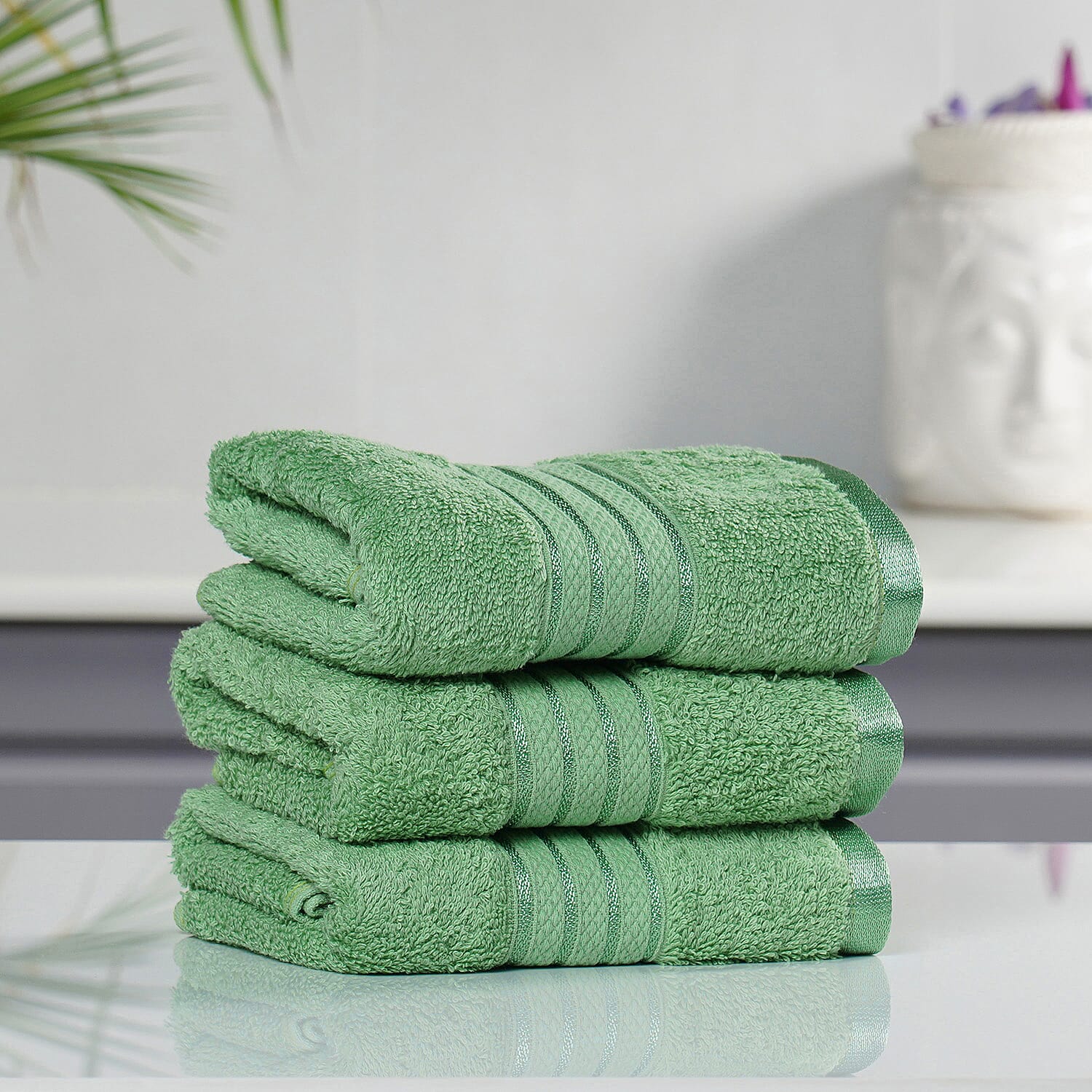Set of 3 - 100% Egyptian Cotton Terry Hand Towel (Size 71x41Cm) - Sage