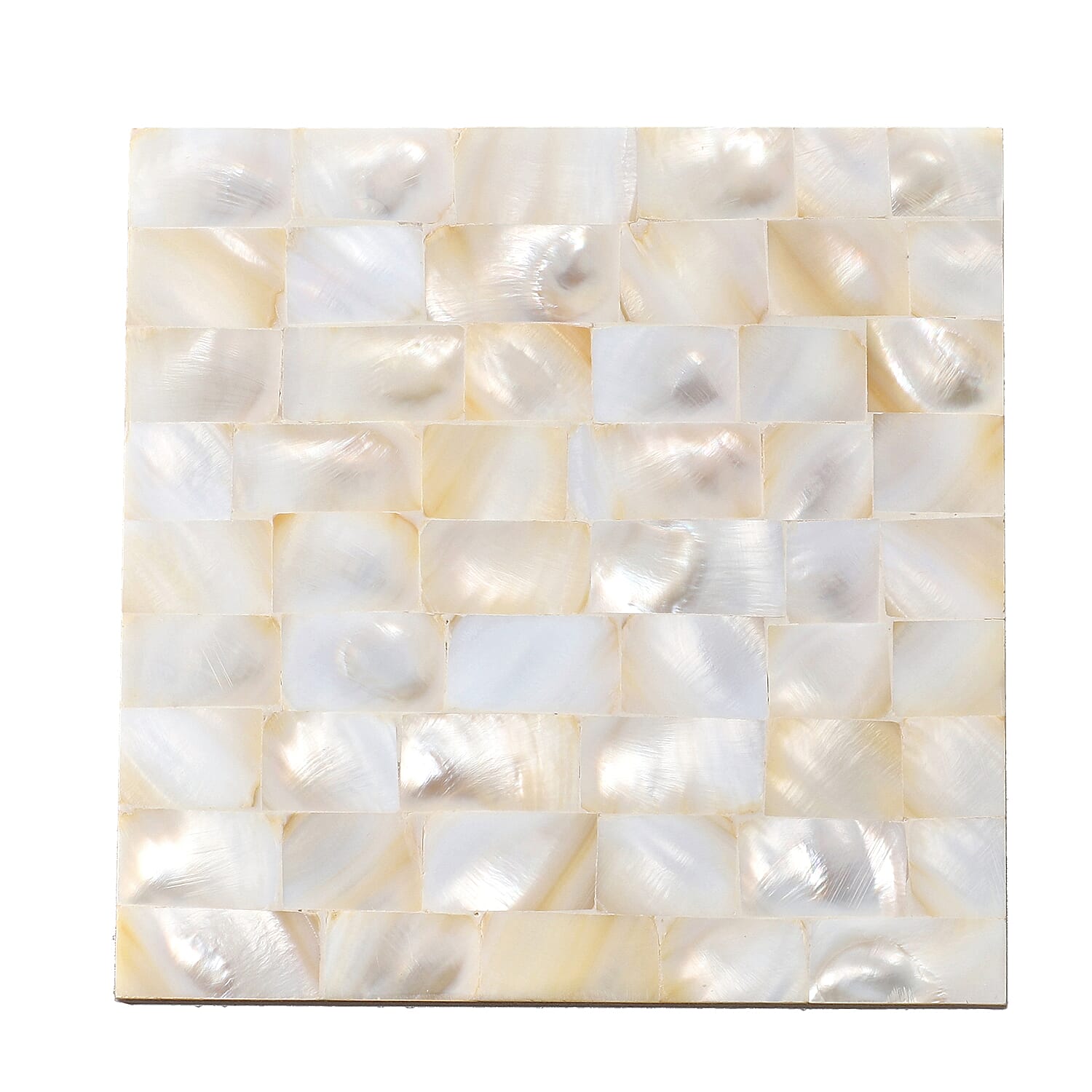 Set of 4 Small MDF Coasters with MOP (Size 10 Cm) - Cream & Ivory