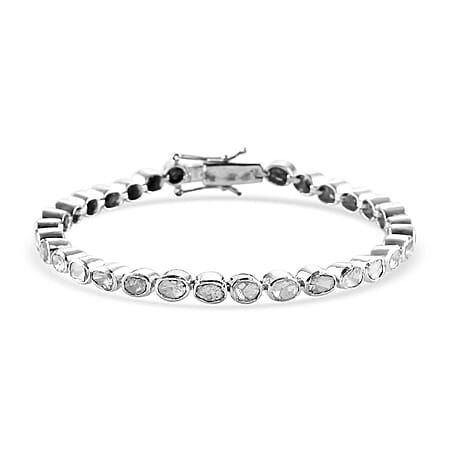 Artisan Crafted Polki Diamond Bracelet with Box Clasp in Sterling Silver 2.00 Ct, Silver wt. 12.30 Gms