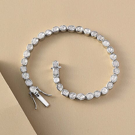 Artisan Crafted Polki Diamond Bracelet (Size 7) with Box Clasp in Platinum Overlay Sterling Silver 2.00 Ct