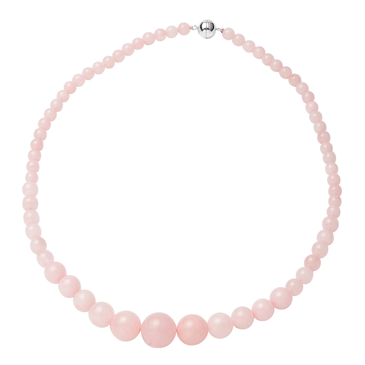 Rose Quartz Graduated Beads Necklace (Size 20) with Magnetic Lock in Sterling Silver 250.00 Ct