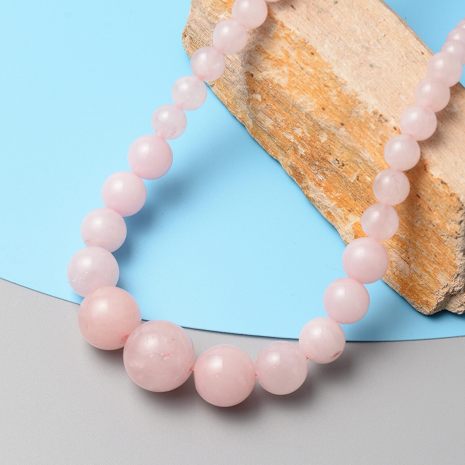 Rose Quartz Graduated Beads Necklace (Size 20) with Magnetic Lock in Sterling Silver 250.00 Ct