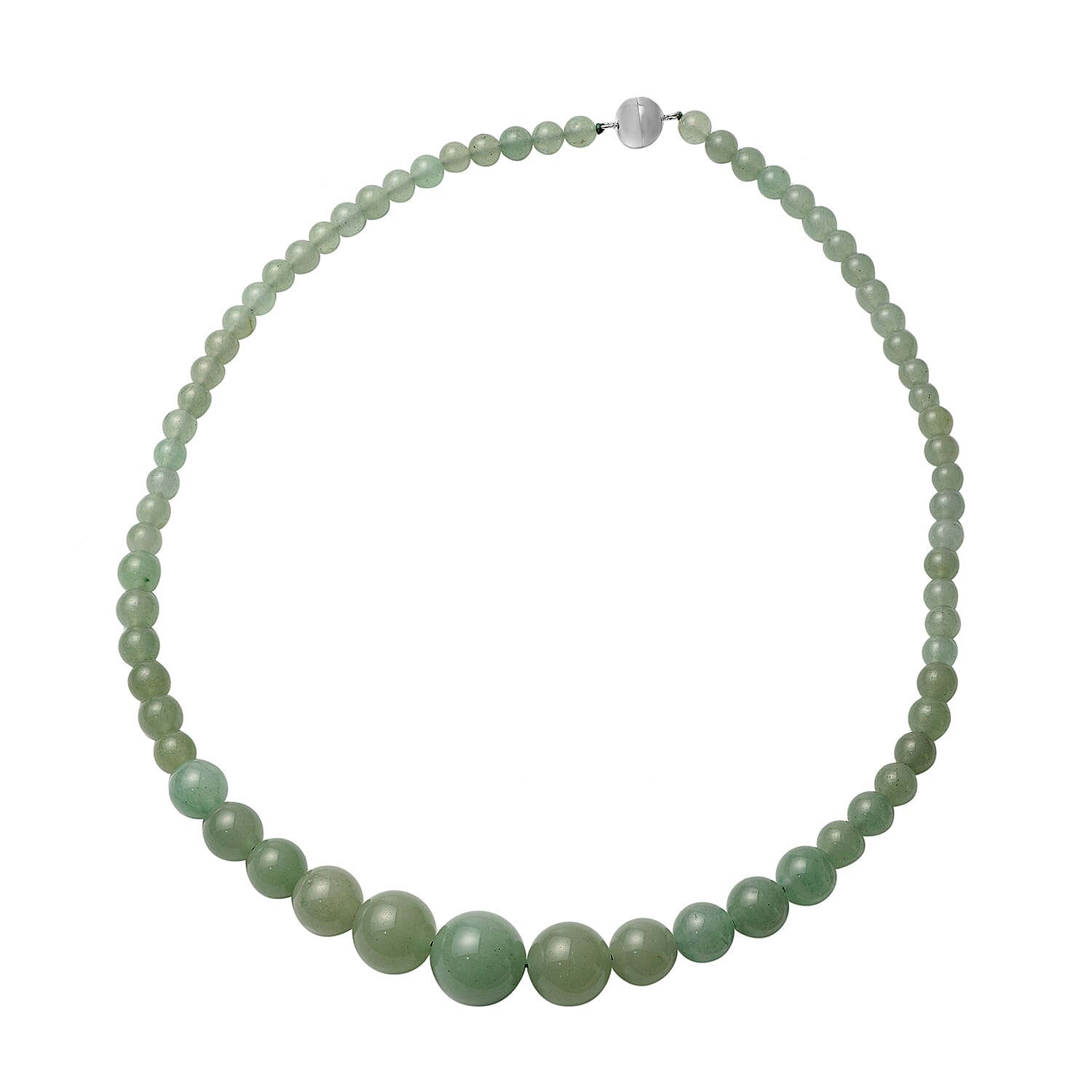 Green Aventurine Graduated Beads Necklace (Size 20) with Magnetic Lock in Sterling Silver 250.00 Ct