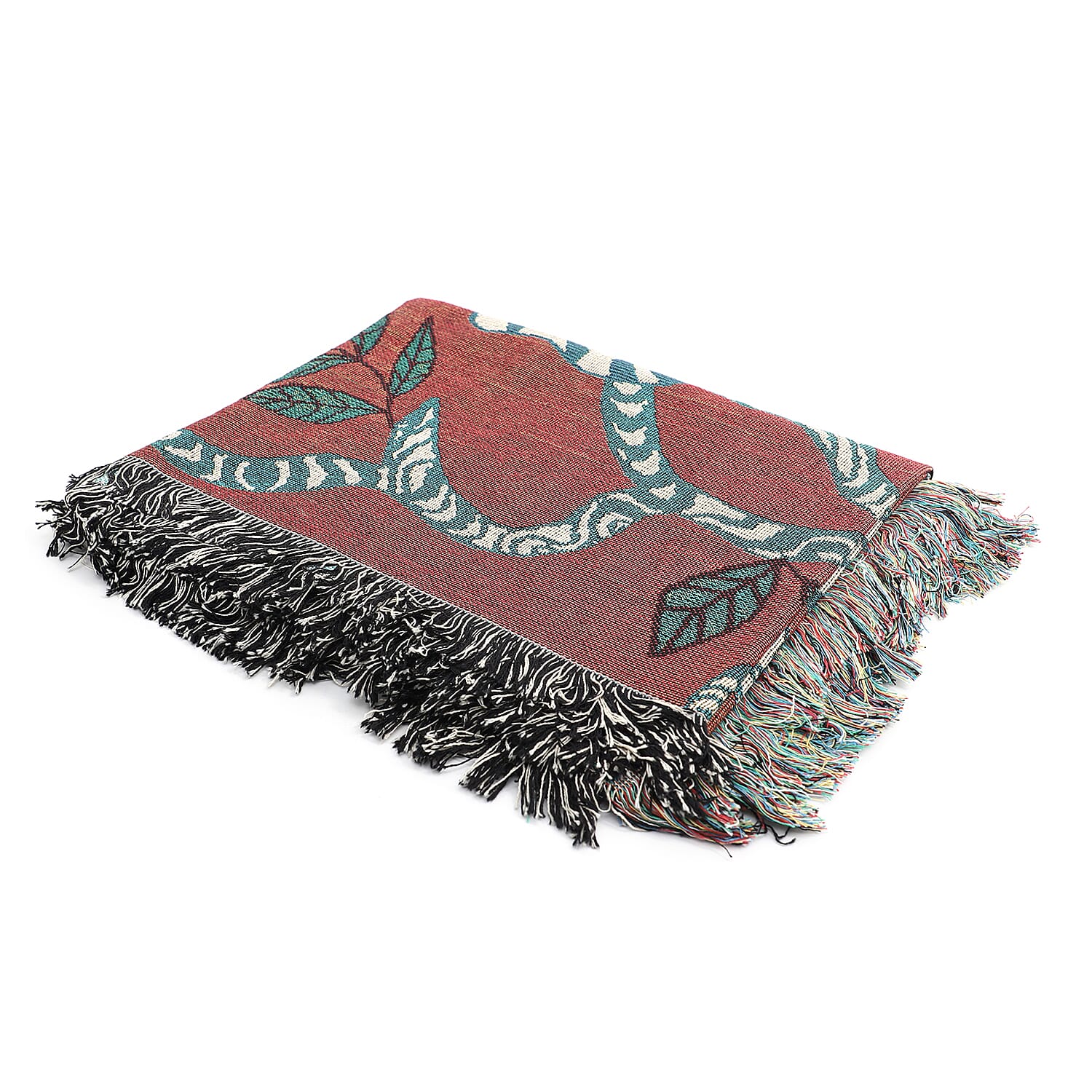 100% Cotton Jacquard Woven Animals Print Throw with Fringes (Size - 150X125 Cm) - Red & Blue