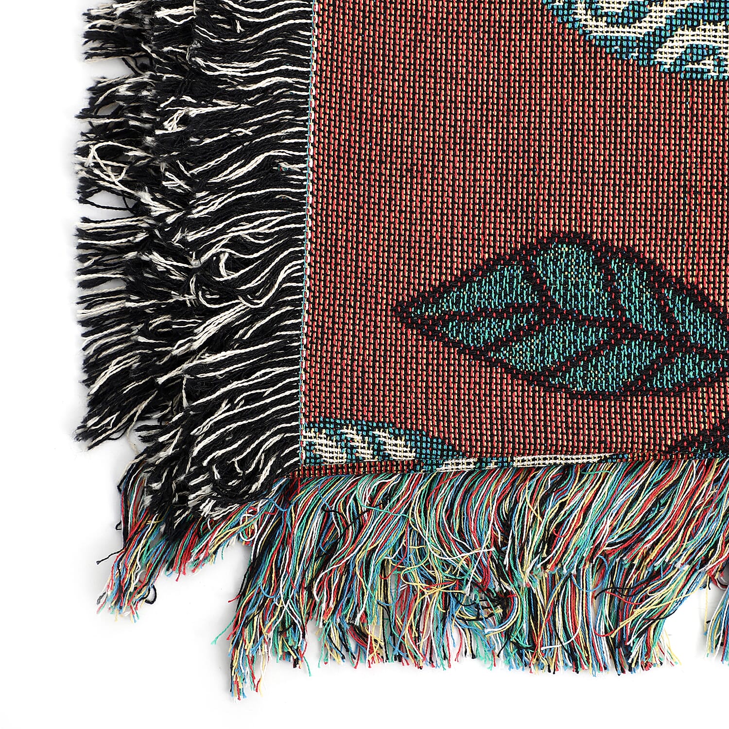 100% Cotton Jacquard Woven Animals Print Throw with Fringes (Size - 150X125 Cm) - Red & Blue