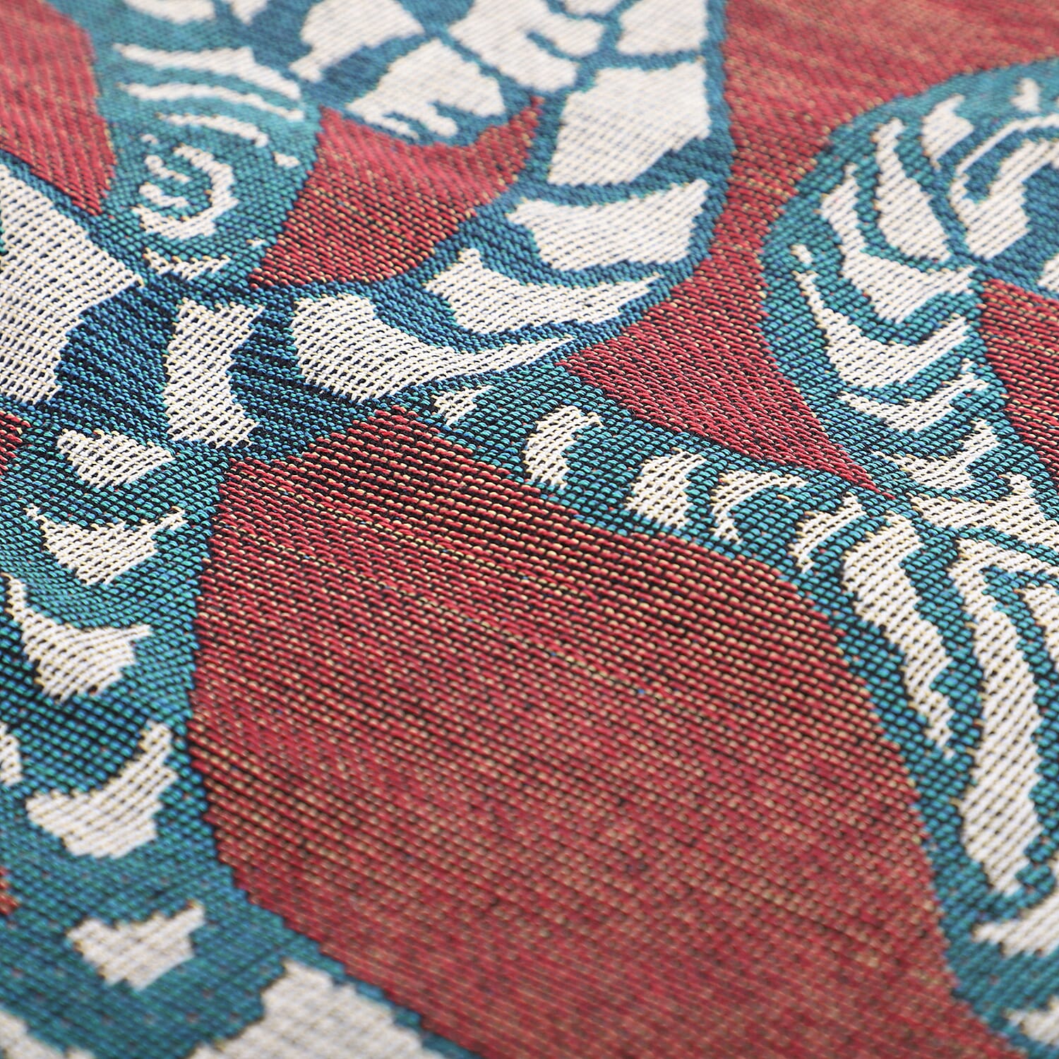 100% Cotton Jacquard Woven Animals Print Throw with Fringes (Size - 150X125 Cm) - Red & Blue