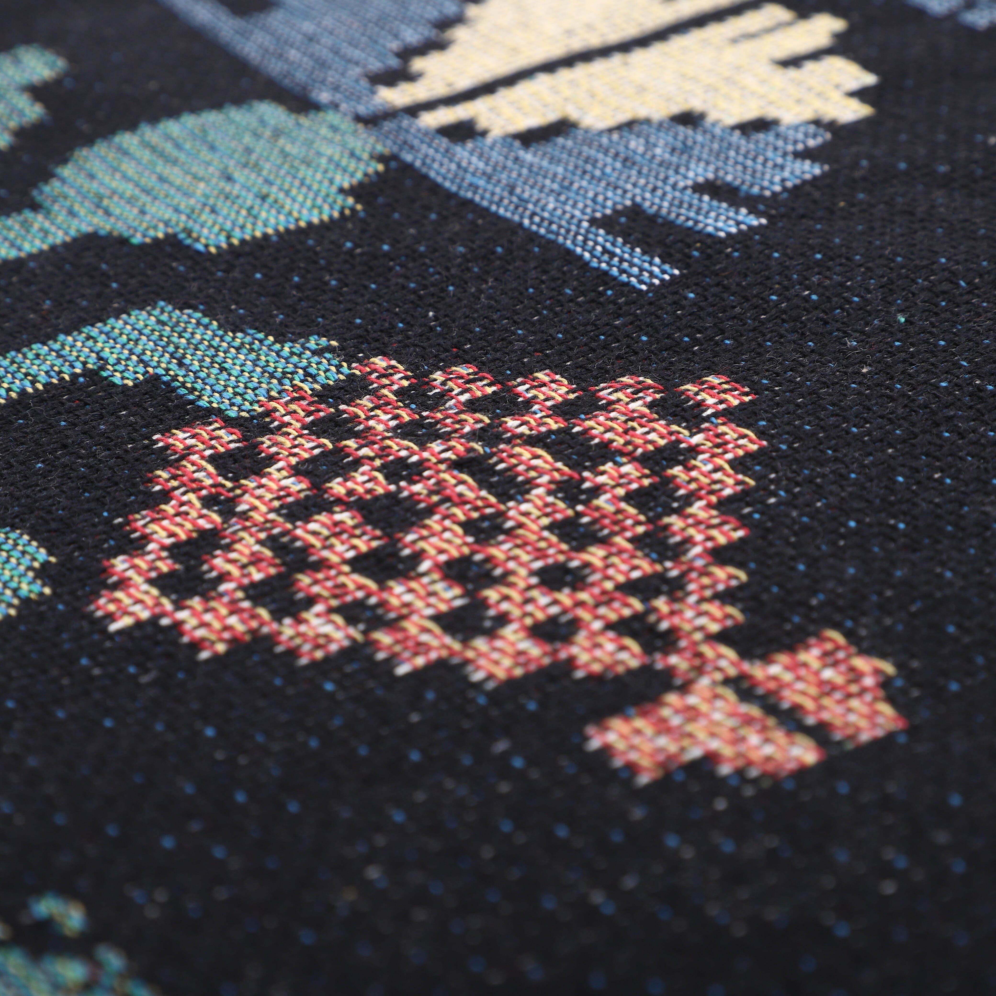 100% Cotton Jacquard Woven Floral Print Throw with Fringes (Size - 150x125 Cm) - Black & Multi