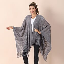 Knitted Kimono with Tassel Detailing Kimono - Gray