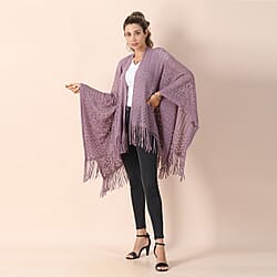 Knitted Kimono with Tassel Detailing Kimono - Purple