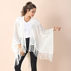 Knitted Kimono with Tassel Detailing Kimono - White