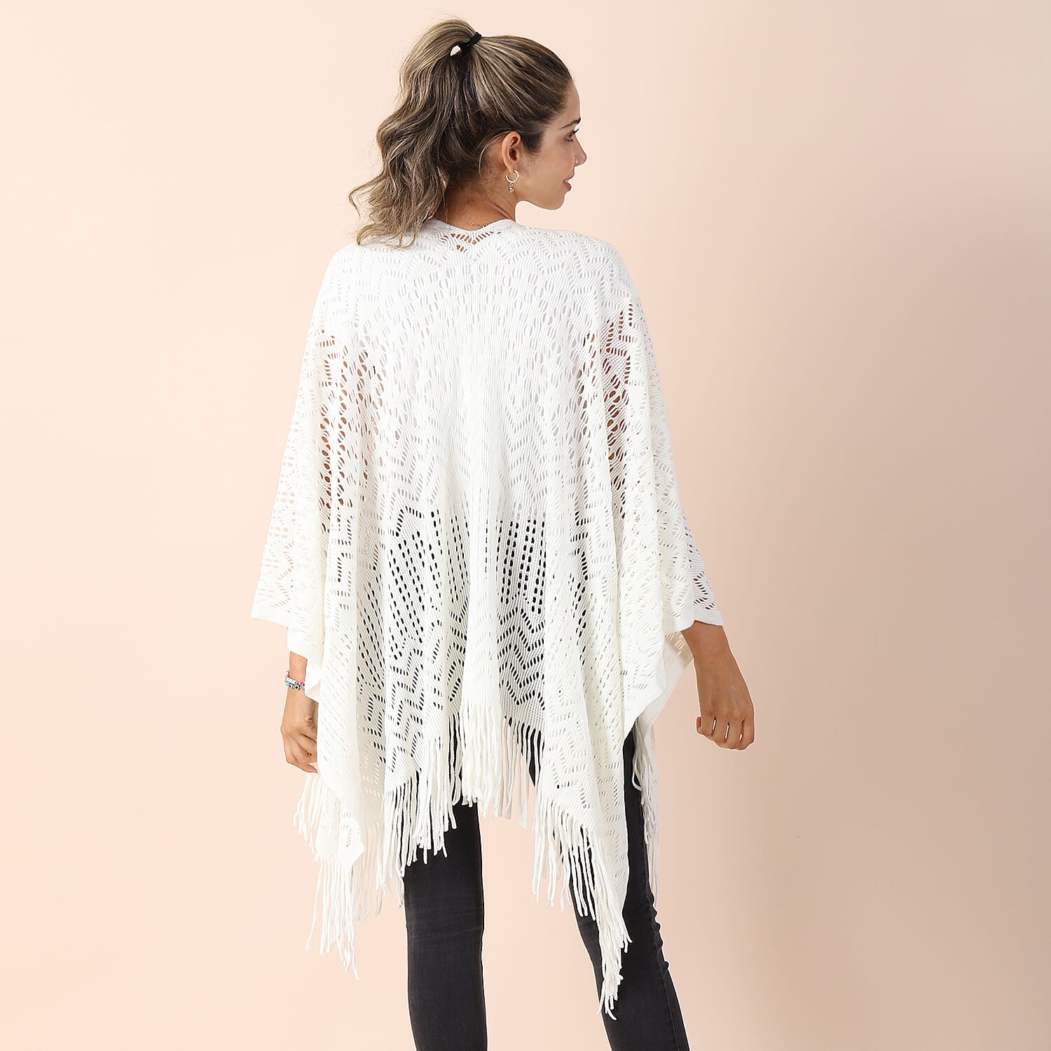 Knitted Scarf Kimono with Tassel (Size 125x60Cm) - White