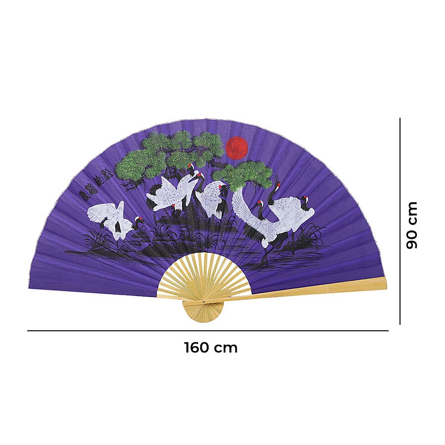 Decorative Purple Bamboo & Cranes Pattern Japanese Style Folding Fan -160 Cm