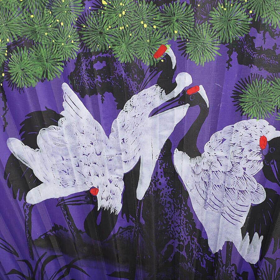 Decorative Purple Bamboo & Cranes Pattern Japanese Style Folding Fan -160 Cm