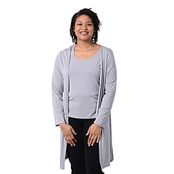 2 Piece Set - Matching Cardigan and Tank Top (Size L /Cardigan 92x51 Cm, Top 50x62 Cm)- Grey