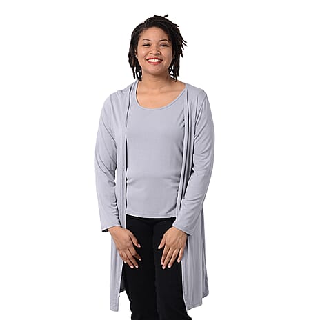 2 Piece Set - Matching Cardigan and Tank Top (Size M -Cardigan 88x 51cm) Top 50x58 Cm)- Grey