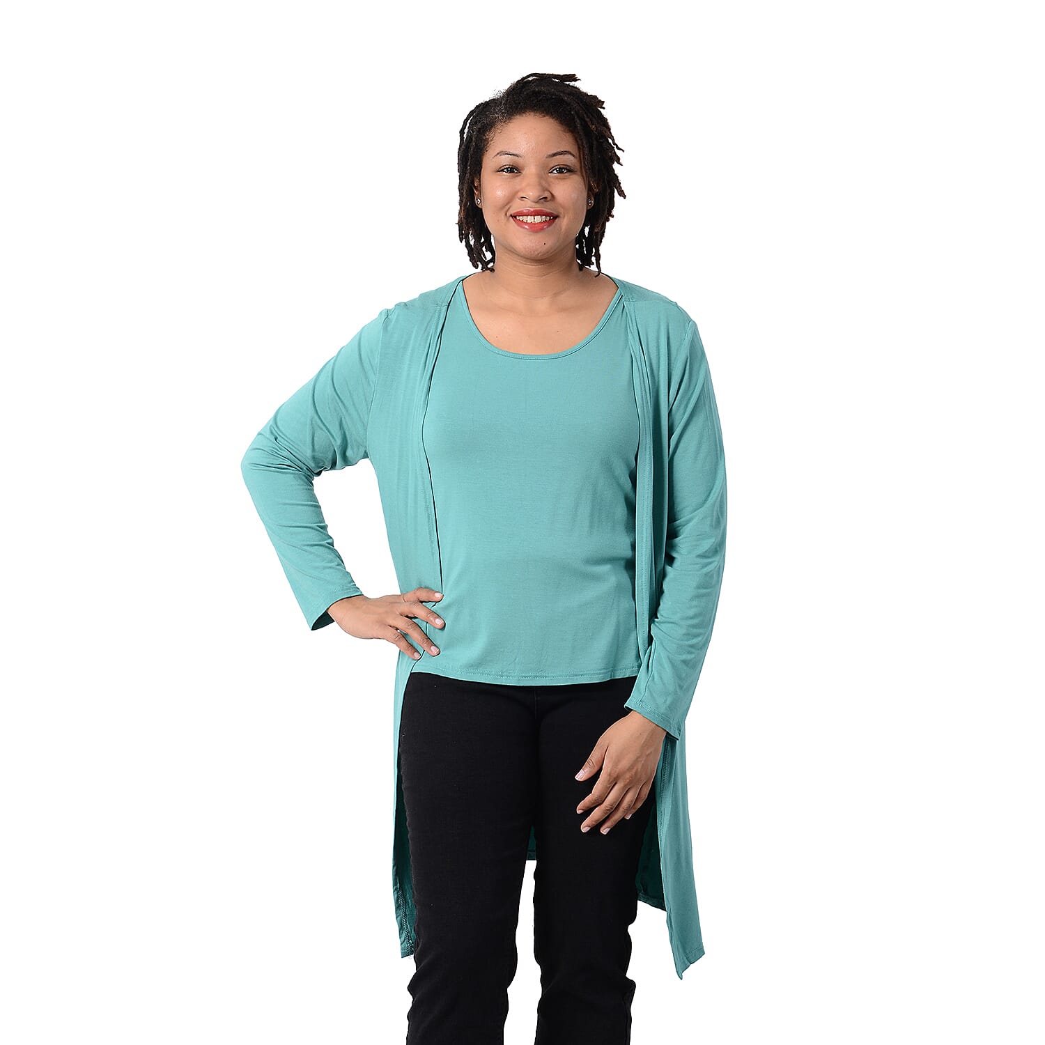 2 Piece Set - Matching Cardigan and Tank Top - Blue