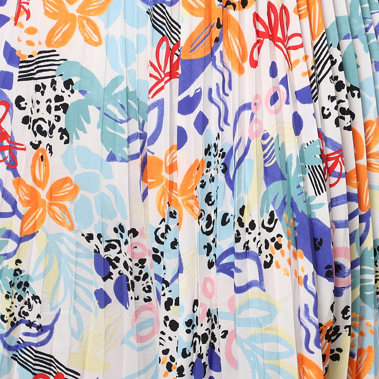 Multi-Colour Pleated Midi Skirt with Elasticated Waist