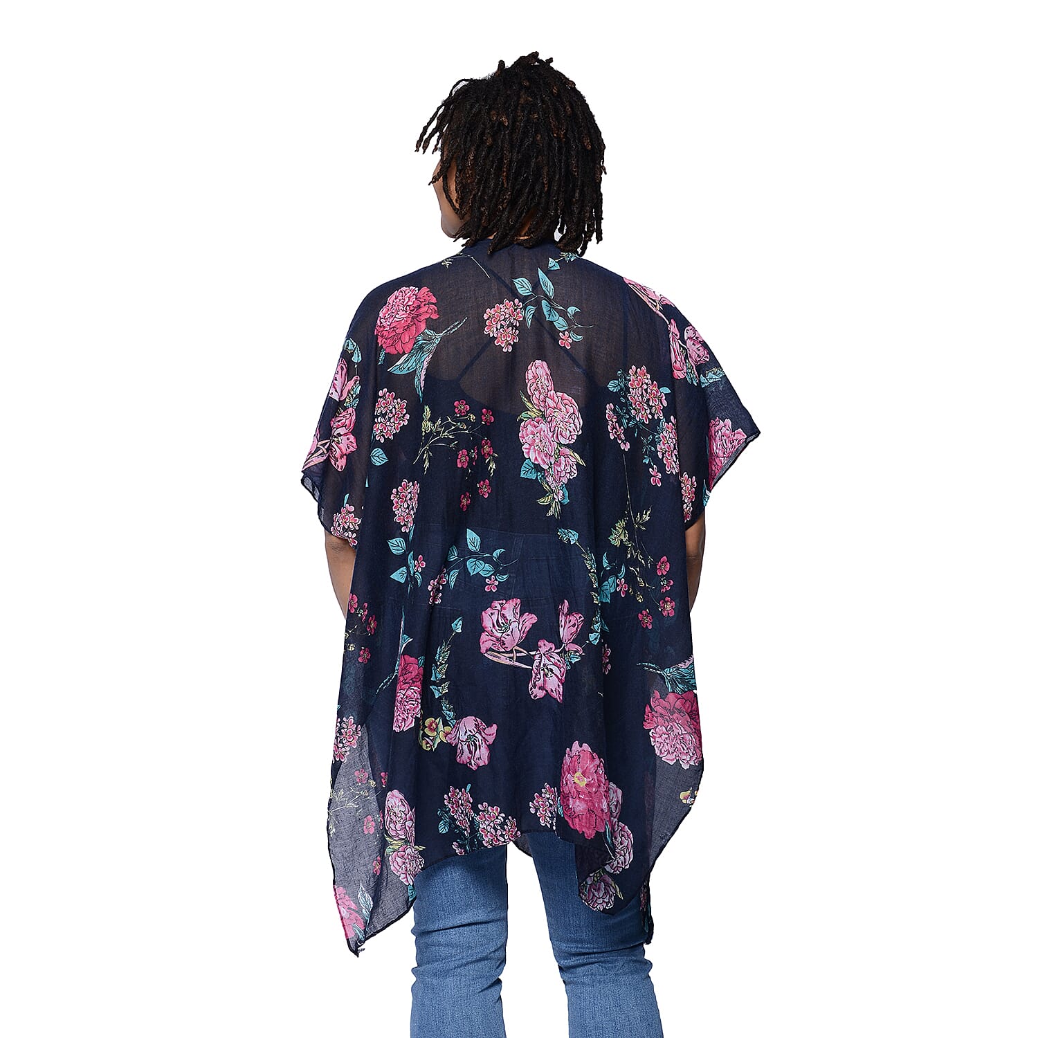 Black Floral Printed Kimono (Size 85x95cm)